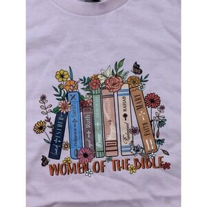 Women of the Bible Christian T-Shirt Pink Floral Faith Graphic Tee L